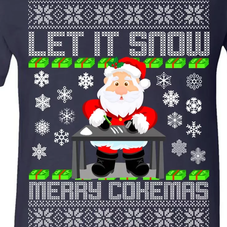 Let It Snow Merry Cokemas Santa Claus Ugly Christmas V-Neck T-Shirt