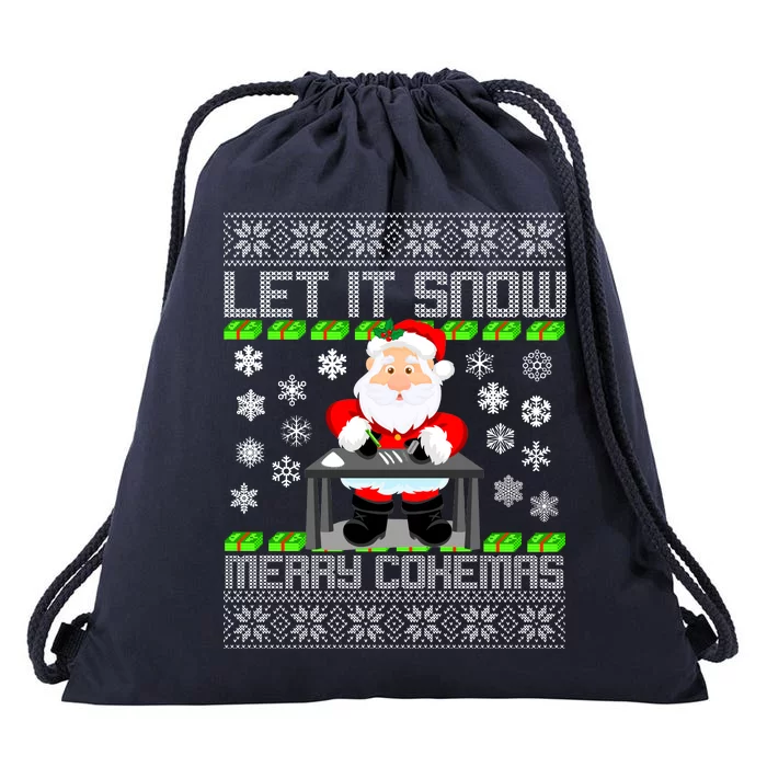 Let It Snow Merry Cokemas Santa Claus Ugly Christmas Drawstring Bag