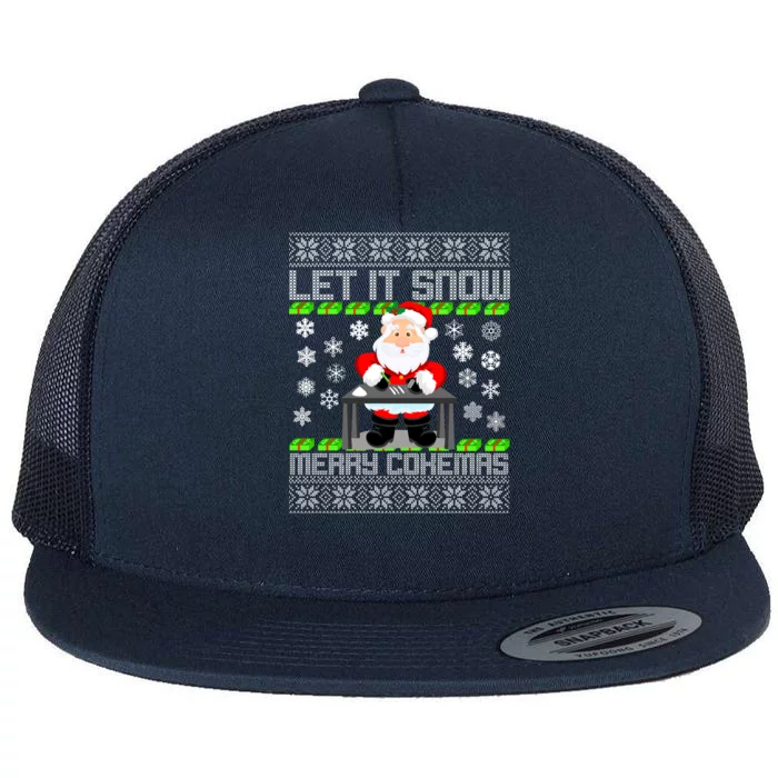 Let It Snow Merry Cokemas Santa Claus Ugly Christmas Flat Bill Trucker Hat