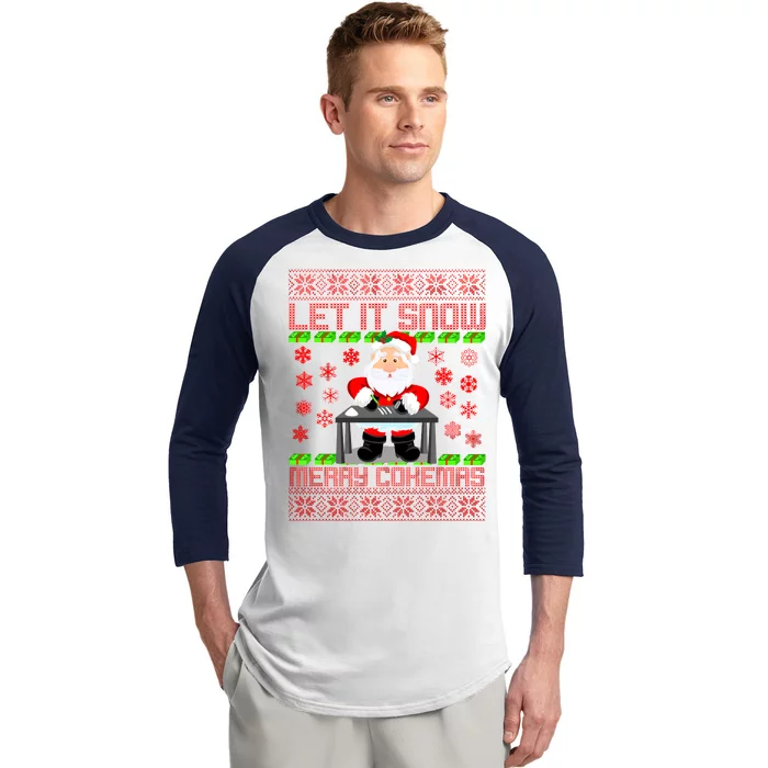 Let It Snow Merry Cokemas Santa Claus Ugly Christmas Baseball Sleeve Shirt