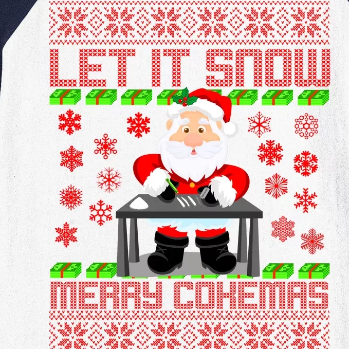 Let It Snow Merry Cokemas Santa Claus Ugly Christmas Baseball Sleeve Shirt