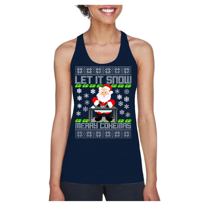 Let It Snow Merry Cokemas Santa Claus Ugly Christmas Women's Racerback Tank