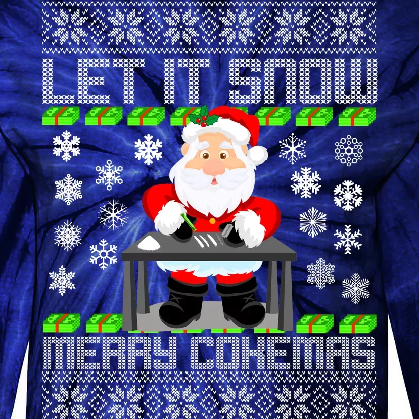 Let It Snow Merry Cokemas Santa Claus Ugly Christmas Tie-Dye Long Sleeve Shirt