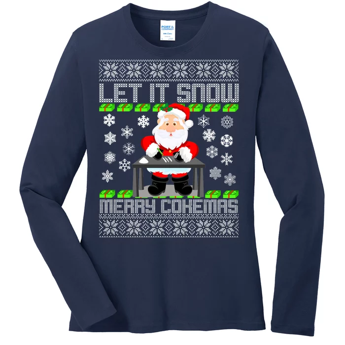 Let It Snow Merry Cokemas Santa Claus Ugly Christmas Ladies Long Sleeve Shirt