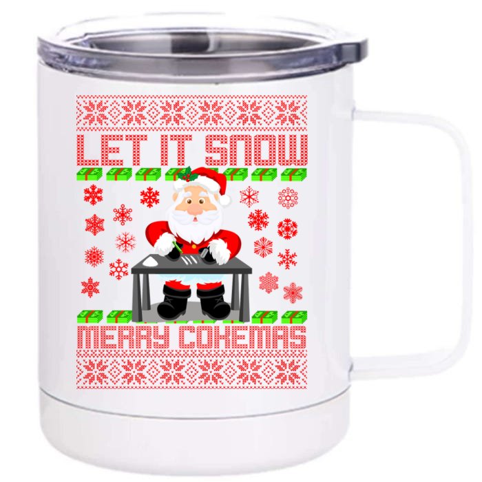 Let It Snow Merry Cokemas Santa Claus Ugly Christmas Front & Back 12oz Stainless Steel Tumbler Cup