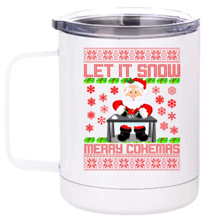 Let It Snow Merry Cokemas Santa Claus Ugly Christmas Front & Back 12oz Stainless Steel Tumbler Cup