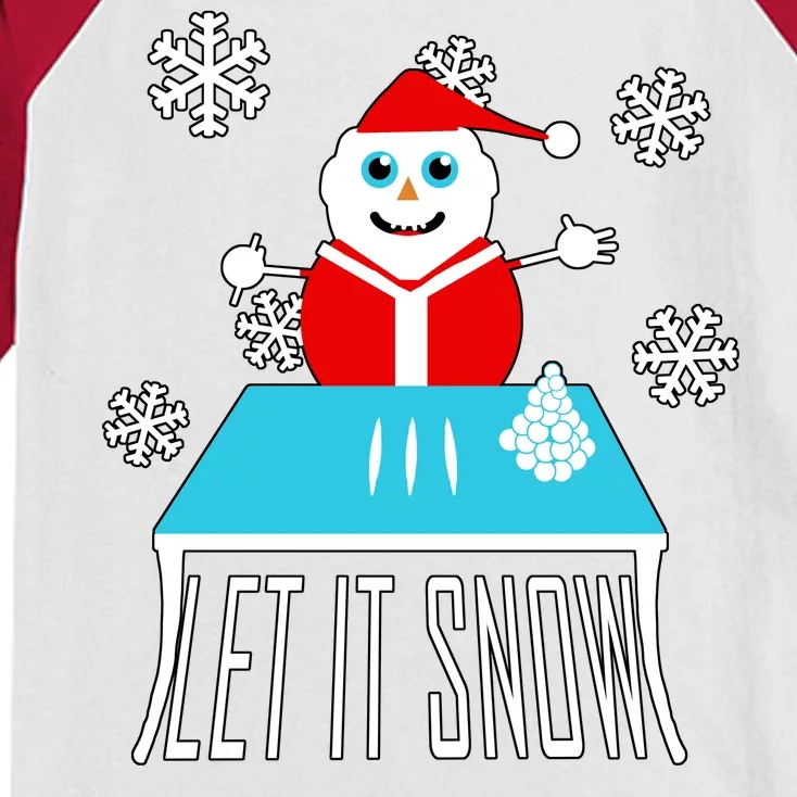 Let it Snow Snow Man Santa Ugly Christmas Kids Colorblock Raglan Jersey