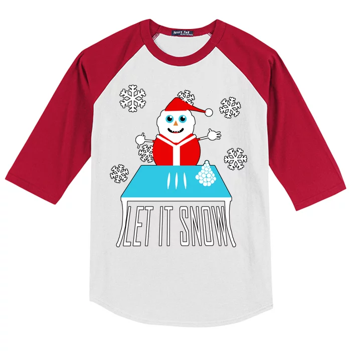 Let it Snow Snow Man Santa Ugly Christmas Kids Colorblock Raglan Jersey