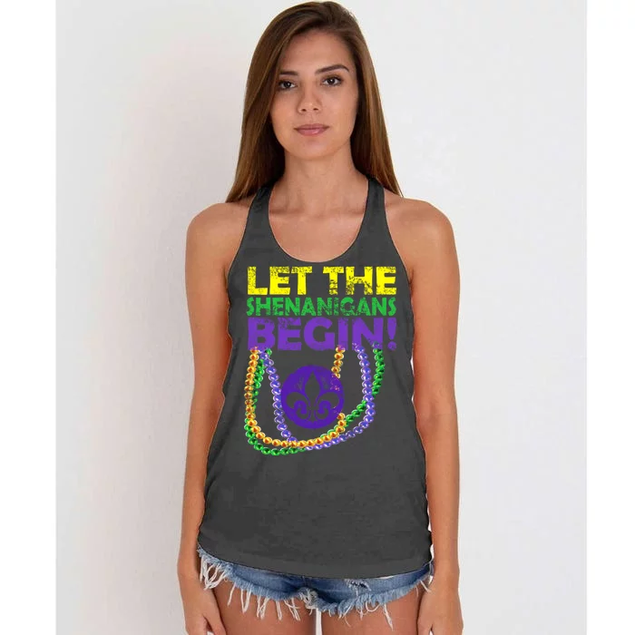 Let Shenanigans Begins Mardi Gras Women's Knotted Racerback Tank