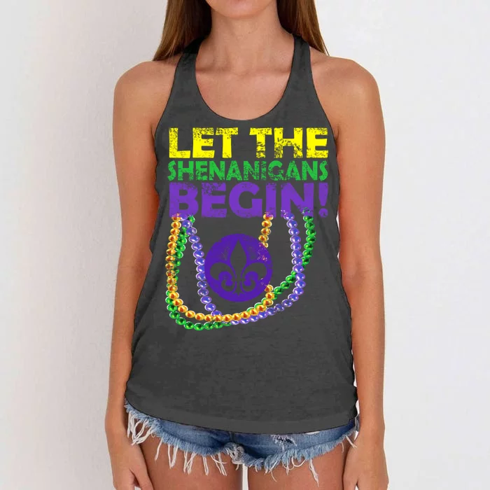 Let Shenanigans Begins Mardi Gras Women's Knotted Racerback Tank