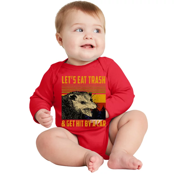 Lets Eat Trash And Get Hit By A Car Vintage Opossum Baby Long Sleeve Bodysuit