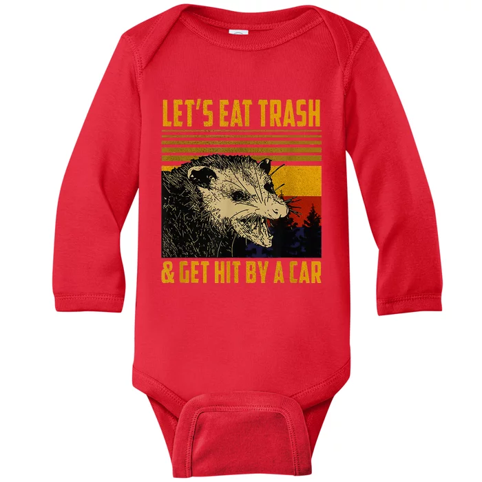 Lets Eat Trash And Get Hit By A Car Vintage Opossum Baby Long Sleeve Bodysuit