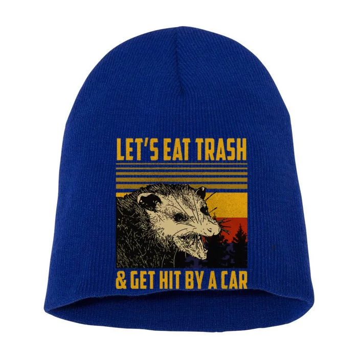 Lets Eat Trash & Get Hit By A Car Opossum Short Acrylic Beanie