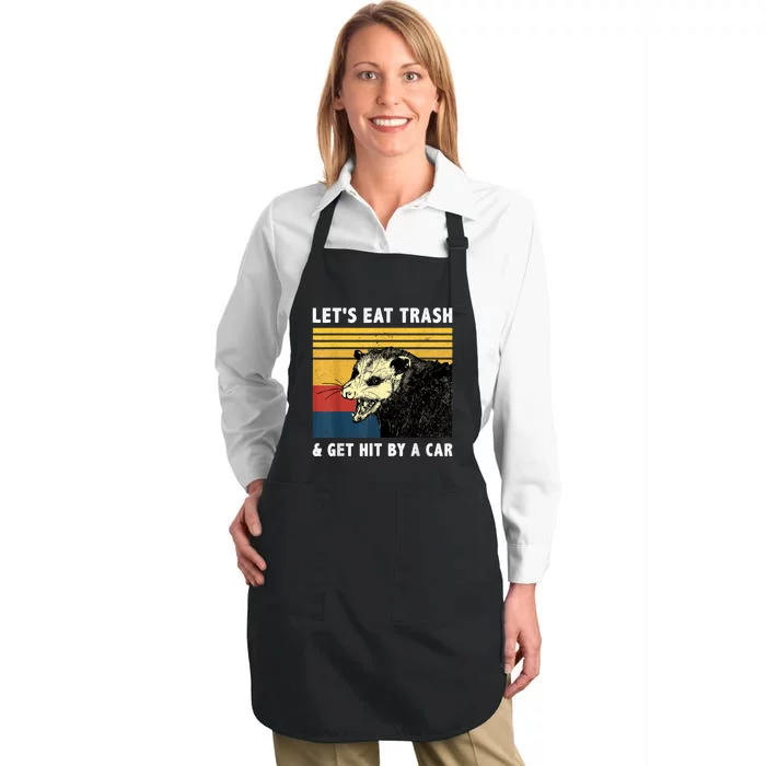 Let's Eat Trash & Get Hit By A Car Opossum Vintage Full-Length Apron With Pocket