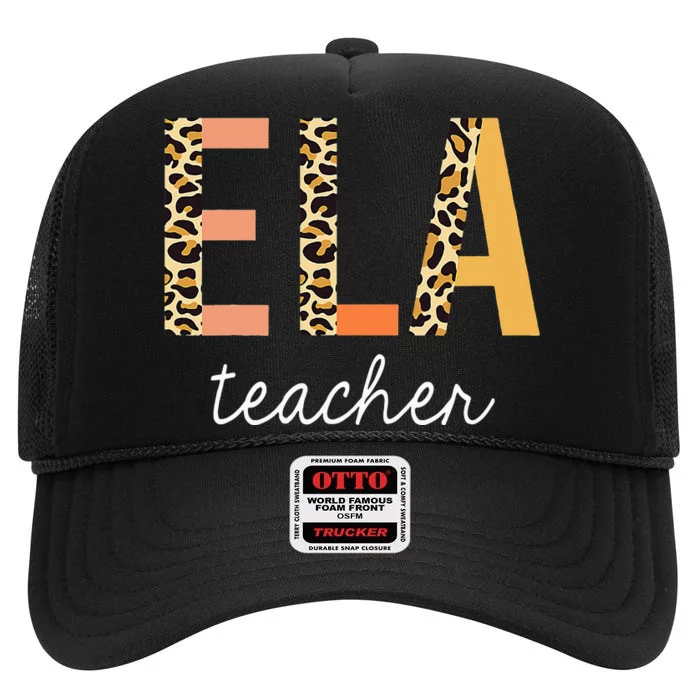 Leopard ELA Teacher English Language Arts Teacher High Crown Mesh Trucker Hat