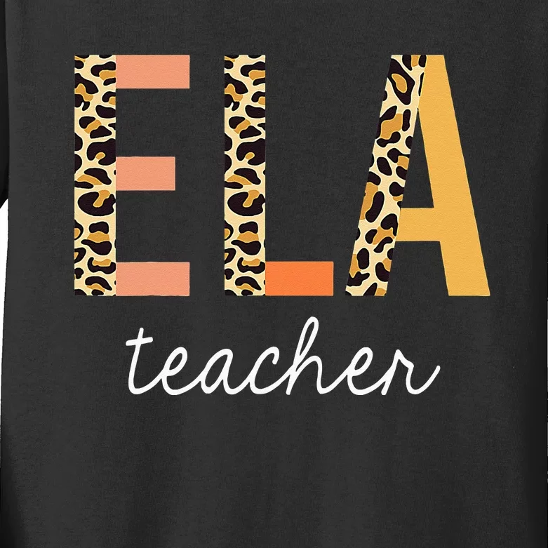 Leopard ELA Teacher English Language Arts Teacher Kids Long Sleeve Shirt