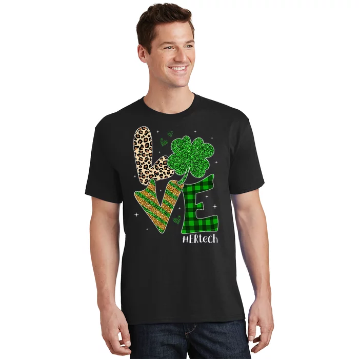 Love ER Tech Life Leopard Print Tech Saint Patrick's Day T-Shirt