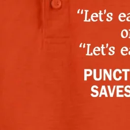 Let's Eat Dad Punctuation Saves Lives Dry Zone Grid Performance Polo