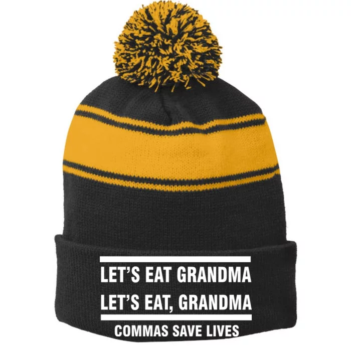 Let's Eat Grandma Commas Save Lives Stripe Pom Pom Beanie