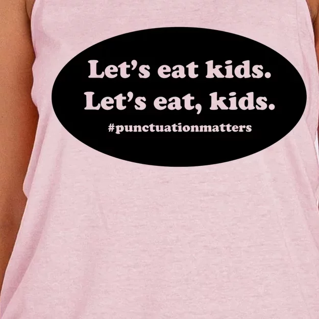 Let's Eat Kids Punctuation Matter Women's Knotted Racerback Tank