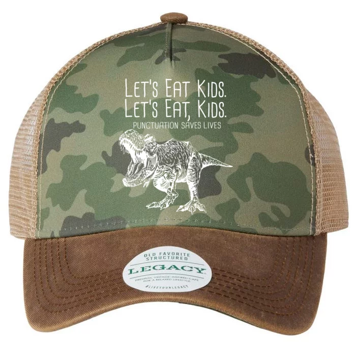 Let's Eat Kids Punctuation Saves Lives Dinosaur Legacy Tie Dye Trucker Hat