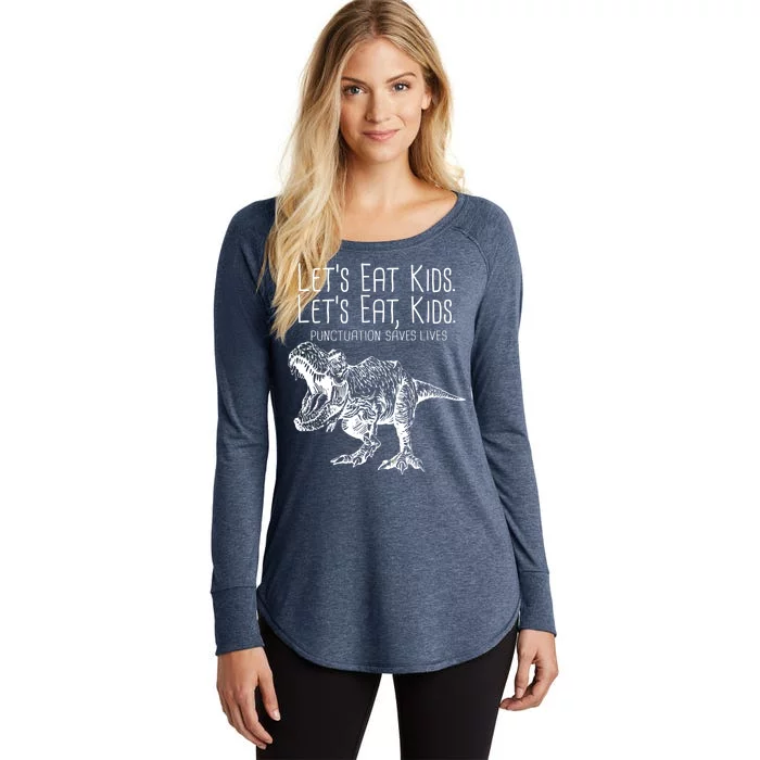 Let's Eat Kids Punctuation Saves Lives Dinosaur Women's Perfect Tri Tunic Long Sleeve Shirt