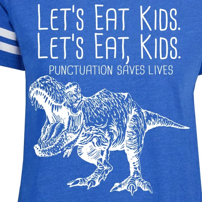 Let's Eat Kids Punctuation Saves Lives Dinosaur Enza Ladies Jersey Football T-Shirt