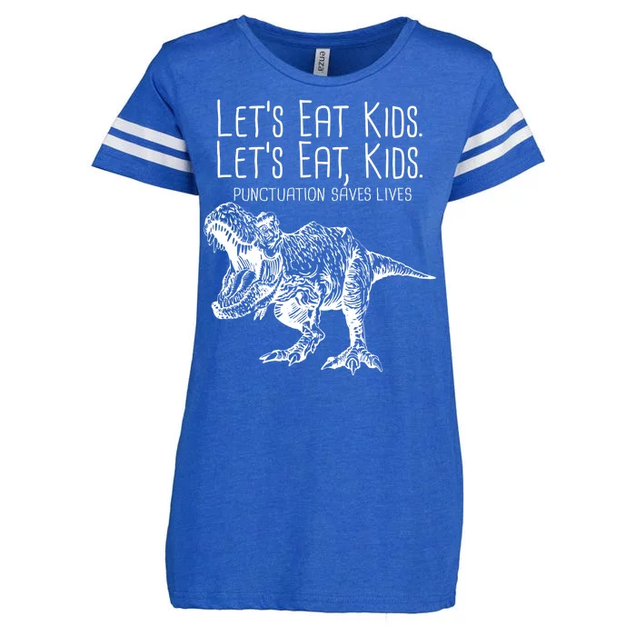 Let's Eat Kids Punctuation Saves Lives Dinosaur Enza Ladies Jersey Football T-Shirt