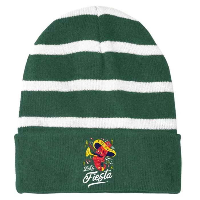 Let's Fiesta Chili Pepper Striped Beanie with Solid Band