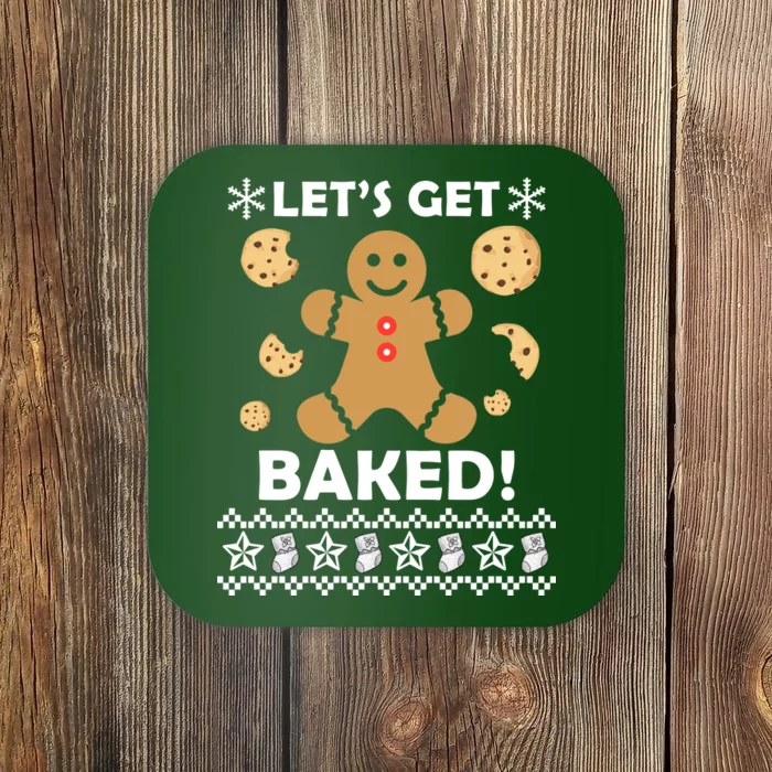 Let's Get Baked Gingerbread Cookie Ugly Christmas Coaster