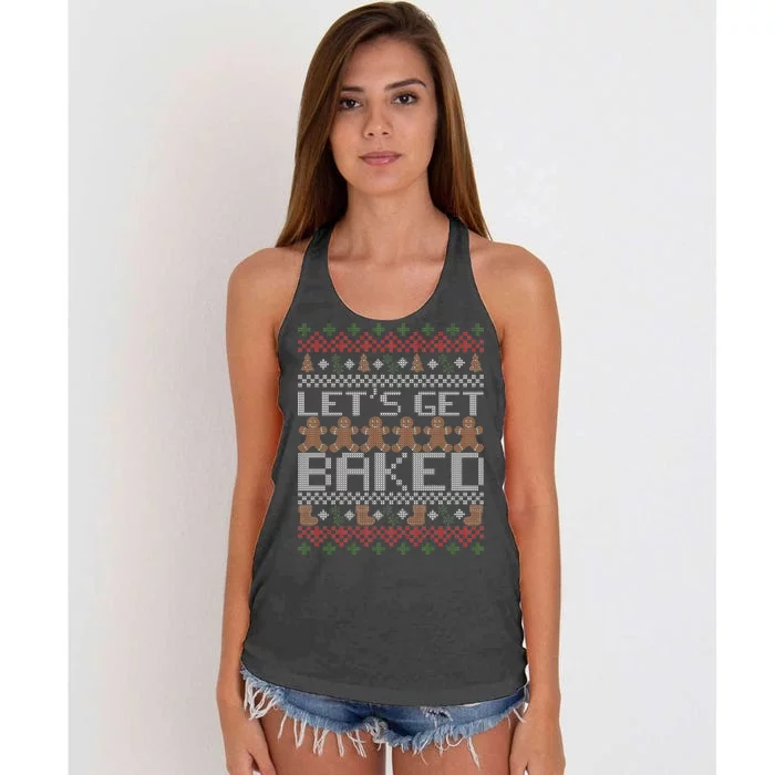 Lets Get Baked Ugly Christmas Sweater Women's Knotted Racerback Tank