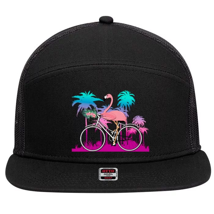 Let's Get Flocked Up Flamingo Riding A Bike 7 Panel Mesh Trucker Snapback Hat