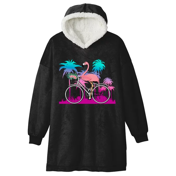 Let's Get Flocked Up Flamingo Riding A Bike Hooded Wearable Blanket