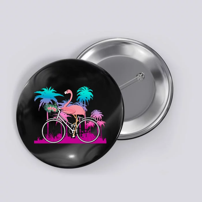 Let's Get Flocked Up Flamingo Riding A Bike Button