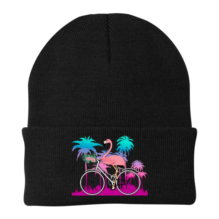 Let's Get Flocked Up Flamingo Riding A Bike Knit Cap Winter Beanie