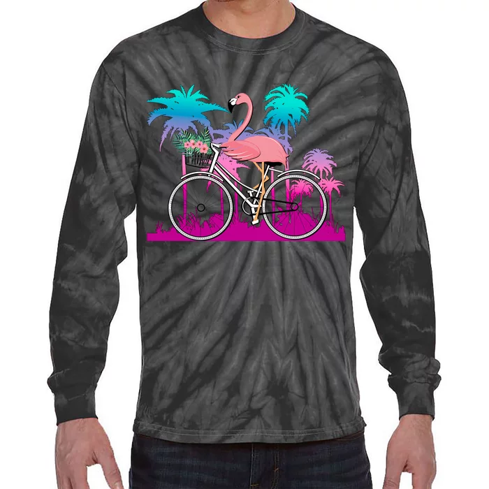 Let's Get Flocked Up Flamingo Riding A Bike Tie-Dye Long Sleeve Shirt