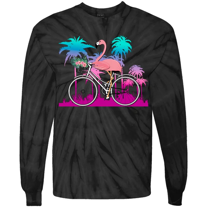 Let's Get Flocked Up Flamingo Riding A Bike Tie-Dye Long Sleeve Shirt