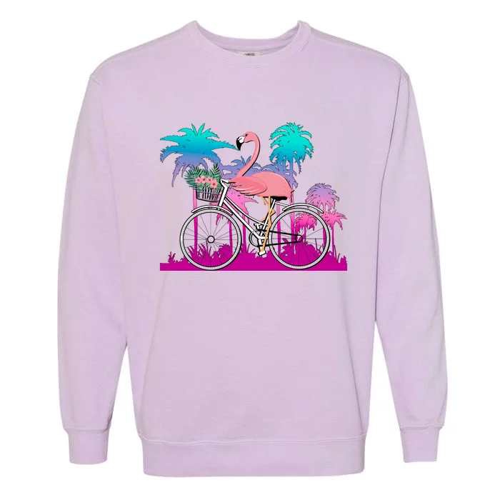 Let's Get Flocked Up Flamingo Riding A Bike Garment-Dyed Sweatshirt