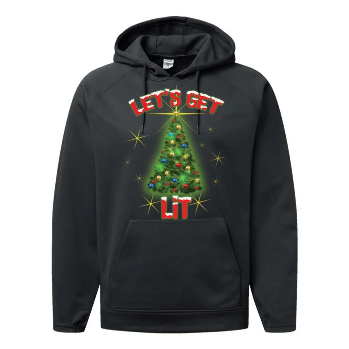 Let's Get Lit Christmas Tree Performance Fleece Hoodie