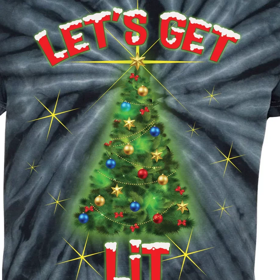 Let's Get Lit Christmas Tree Kids Tie-Dye T-Shirt