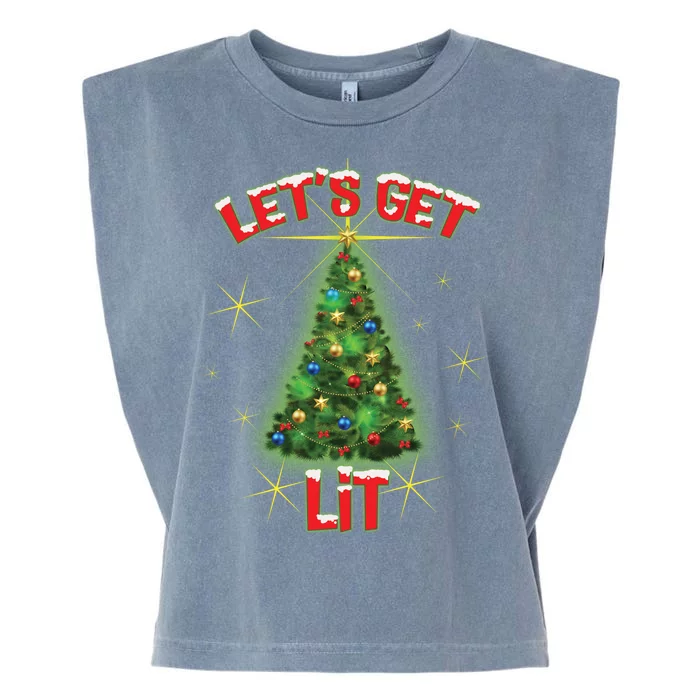 Let's Get Lit Christmas Tree Garment-Dyed Women's Muscle Tee