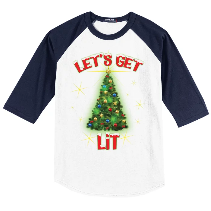 Let's Get Lit Christmas Tree Baseball Sleeve Shirt