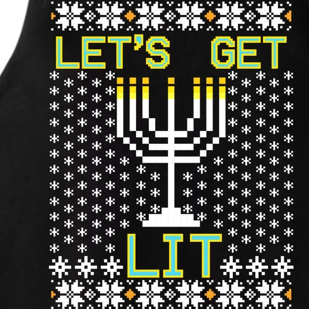 Let's Get Lit Funny Hanukkah Ugly Ladies Tri-Blend Wicking Tank