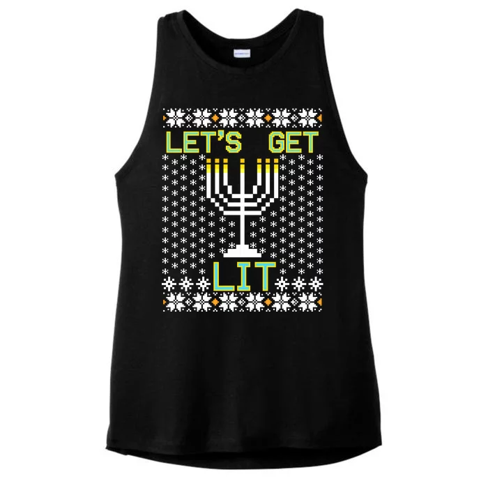 Let's Get Lit Funny Hanukkah Ugly Ladies Tri-Blend Wicking Tank