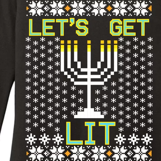 Let's Get Lit Funny Hanukkah Ugly Womens CVC Long Sleeve Shirt