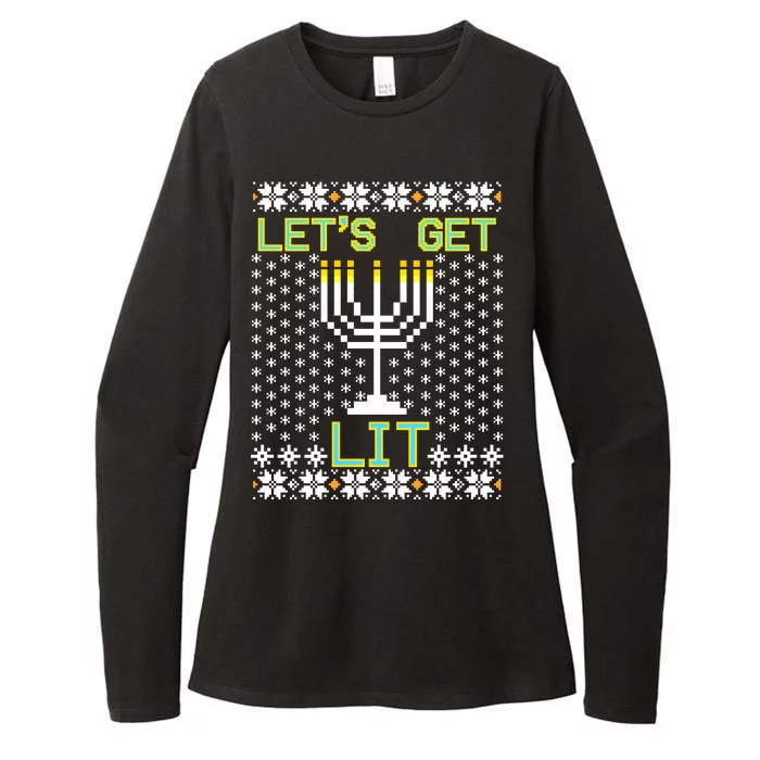 Let's Get Lit Funny Hanukkah Ugly Womens CVC Long Sleeve Shirt