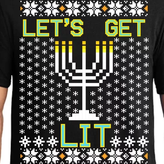 Let's Get Lit Funny Hanukkah Ugly Pajama Set