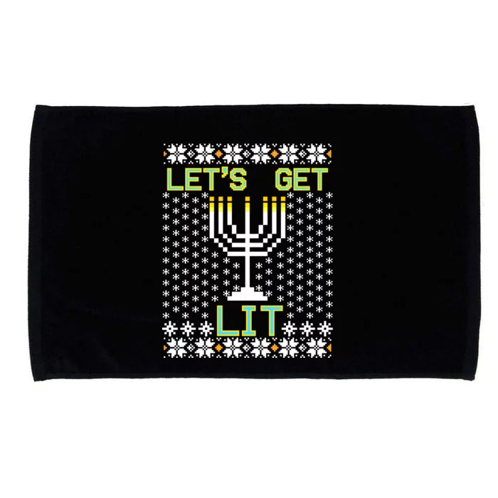 Let's Get Lit Funny Hanukkah Ugly Microfiber Hand Towel