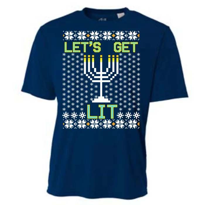 Let's Get Lit Funny Hanukkah Ugly Cooling Performance Crew T-Shirt