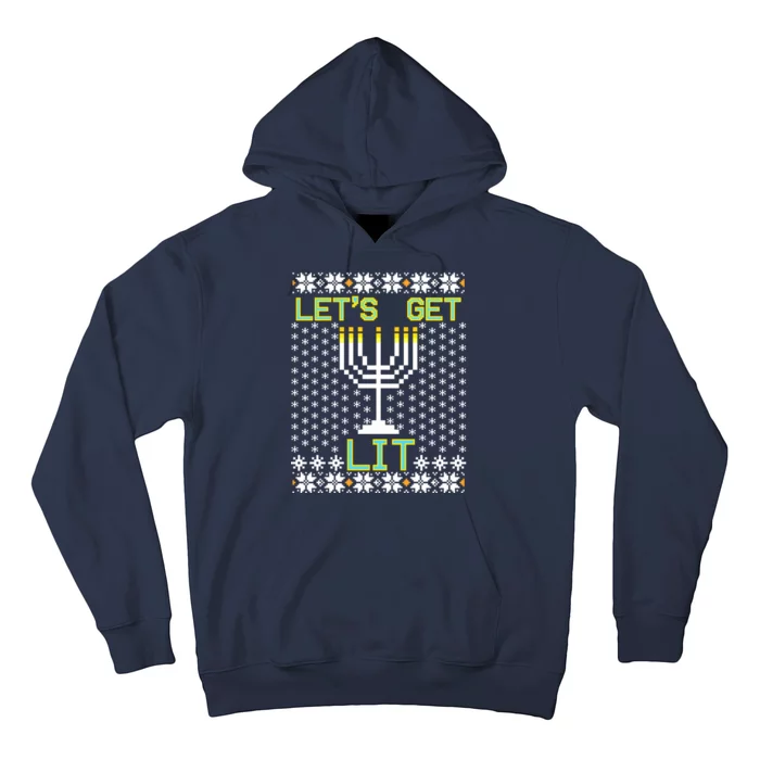 Let's Get Lit Funny Hanukkah Ugly Hoodie